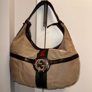 Gucci Shoulder Bag Sherry Line Brown Canvas with Leather Trim